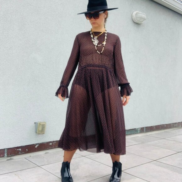 🌸 Philosophy Sheer Midi Dress Micro Floral Print Ditzy Black - Picture 4 of 16